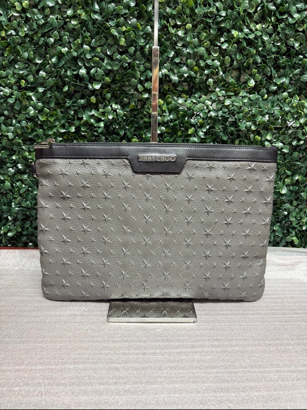 JIMMY CHOO Derek Large Clutch with Tonal Embossed Star Studs